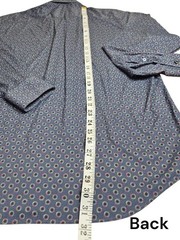 Bugatchi Men’s Long Sleeve Button Up Dress Shirt Blue Geometric Stretch Large