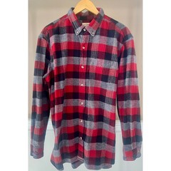 RedHead Brand Co Mens XL Flannel Shirt Red Grey Black Plaid Button Down Cotton