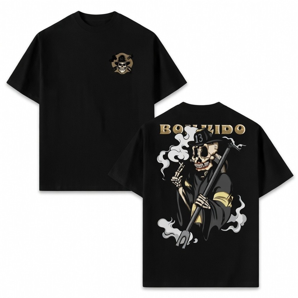 Bonezido Skeleton Firefighter Double Sided Vintage Graphic Tee
