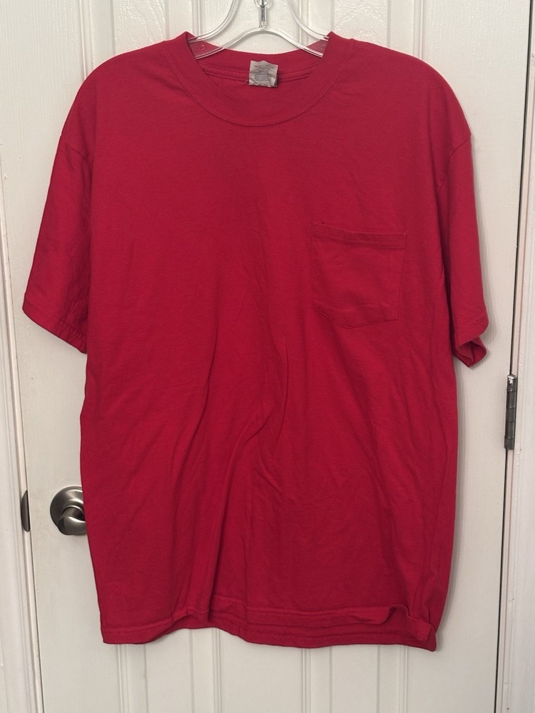 Hanes Beefy-T Men’s L (42-44) Red Pocket Short Sleeve Crew Neck Cotton Tee