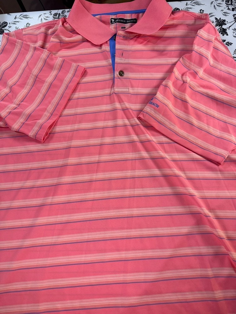 Pebble Beach Dry-Luxe Performance Striped Short Sleeve Polo Shirt