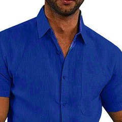 Mens Solid Short Sleeve Button Turn Down Collar Casual Blouse Casual T-shirt Top