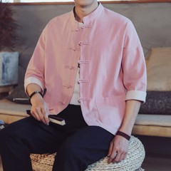 Men Chinese Top Shirt Coat Jacket Frog Button Tang Suit Retro Style Chic Summer