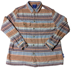 WITHOUT WALLS Men Medium Peach Blue Stripe Cotton Textured Button-Up Shirt