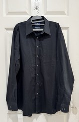 Stafford Mens Dress Shirt 17.5 36/37 Black Regular Fit Long Sleeve Button Up