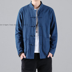Men Chinese Traditional Tang Shirt Tai Chi Kung Fu Frog Button Tops Cotton linen