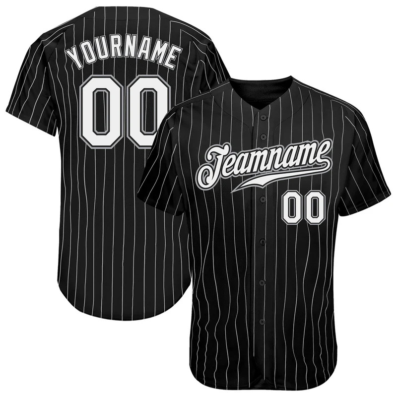 Custom Black White Pinstripe Baseball Jersey Gray Sport Gift for Him Men