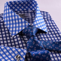 Contrast Blue Check Unique Designed Business Shirt Easy Iron Wrinkle Free Top