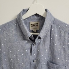 Naked & Famous Men’s M Bow Tie Pattern Button Front Dobby Chambray Shirt (EUC)