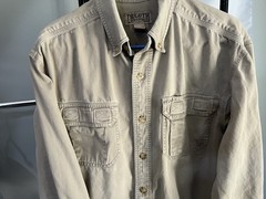 Duluth Trading Co Men’s Beige Solid Button-Up Button-Down Collar Pockets M LS