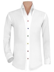 Men High Open Button Down Collar White Cotton Multicolor Buttons Reception Shirt
