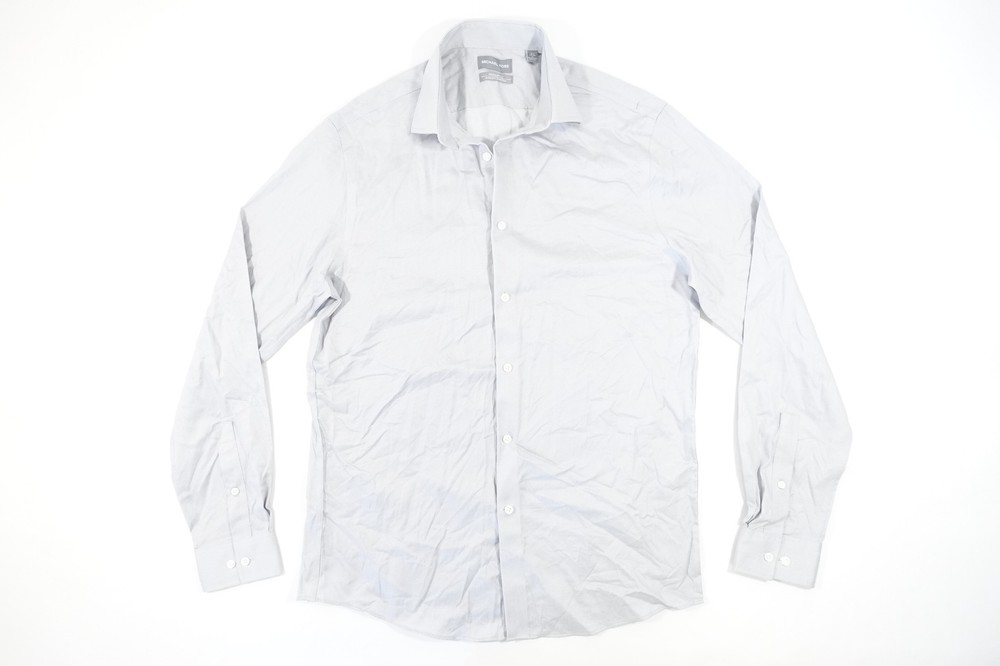 MICHAEL KORS GRAY MEDIUM 15.5 34/35 REG FIT AIRSOFT STRETCH BUTTON FRONT SHIRT