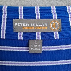 Peter Millar Summer Comfort E4 Large Blue W/ Purple Stripe Golf Shirt Club Logo