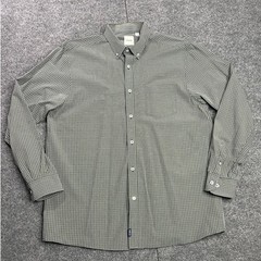 ROWM Men Large Long Sleeve Button Down Shirt Olive Green Navy Check Plaid Cotton