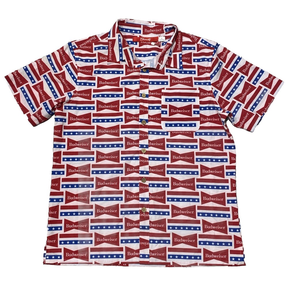 Shinesty Mens Budweiser Button Down Shirt This Buds for You Size L Large NWT