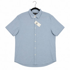 Michael Kors Shirt Mens Large L Light Blue Chambray Casual Short Sleeve NWT $118