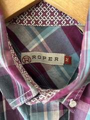 Roper Men’s Plaid Western Button Down purple a blue contrast cuff M Pointed yoke