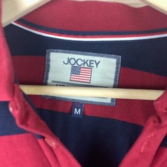 Jockey USA Originals Rugby Polo Shirt Medium Striped Long Sleeve Embroidered