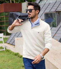 Quilted Sweatshirts for Men Contrast Stand Collar Casual Quarter Button Fall …
