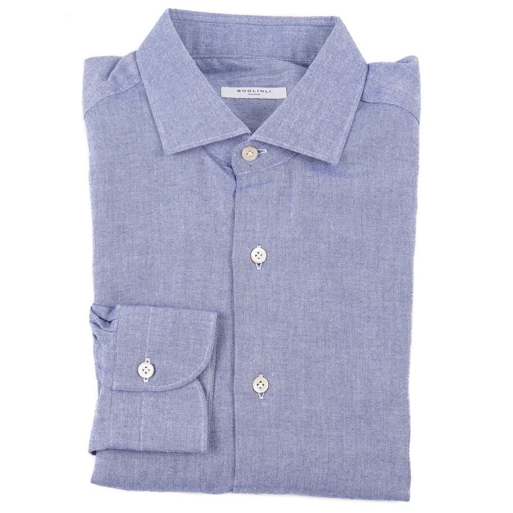 Boglioli Extra-Slim Blue-White Soft Twill Cotton Dress Shirt 16 (Eu 41) NWT