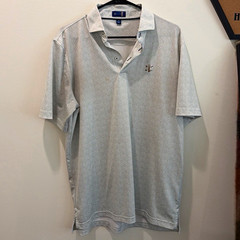 Stitch Men’s Geometric Print Polo Shirt M Regular White/Gray Short Sleeve Button