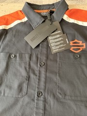 Harley-Davidson Men’s M Regular L Button-Up Shirt Gray/Orange/White Colorblock