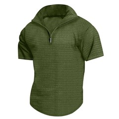Solid color zip-up small checkered summer breathable Polo shirt men’s T-shirt