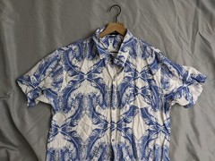 Vintage Hawaiian Shirt Mens Size L Blue Bill Edwards Floral Short Sleeve