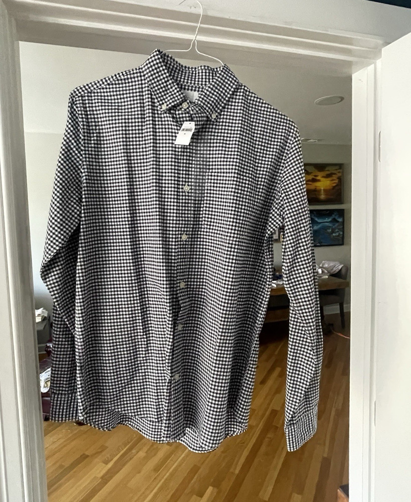 GAP Men’s Black/White Check Button-Down Collar Button-Up Shirt Long Sleeve (M)