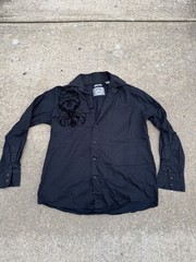Bruno New York Shirt Men’s Size M Black Pinstriped Graphic Button Up Y2K Grunge
