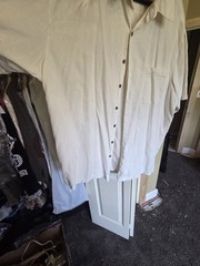Caribbean Men’s 3XT White Solid Button-Up Shirt Short Sleeve Silk Cotton Pockets