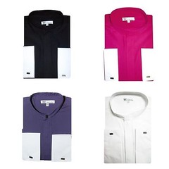 Men’s Classy Mandarin Collar hidden button Dress Shirt French Cuff SG01NF