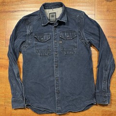 G Star Raw Denim Shirt Mens M Indigo Blue Long Sleeve Heavyweight Cotton Retro