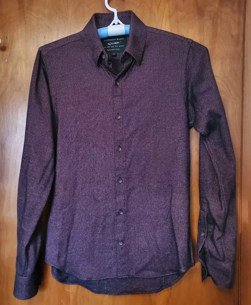 Eighteen Waits Men’s Button Down Long Sleeve Shirt Sz: S, Maroon. Made In Canada