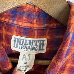 Duluth Trading Rustic Orange Plaid Poly Blend Double Pocket Flannel Shirt MEDIUM