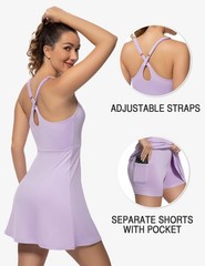 Tennis Dress for Women Athletic Golf Dress with Shorts and Pockets Backless W…