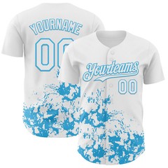 Custom White Sky Blue Splatter Baseball Jersey Personalized Team Gift Men