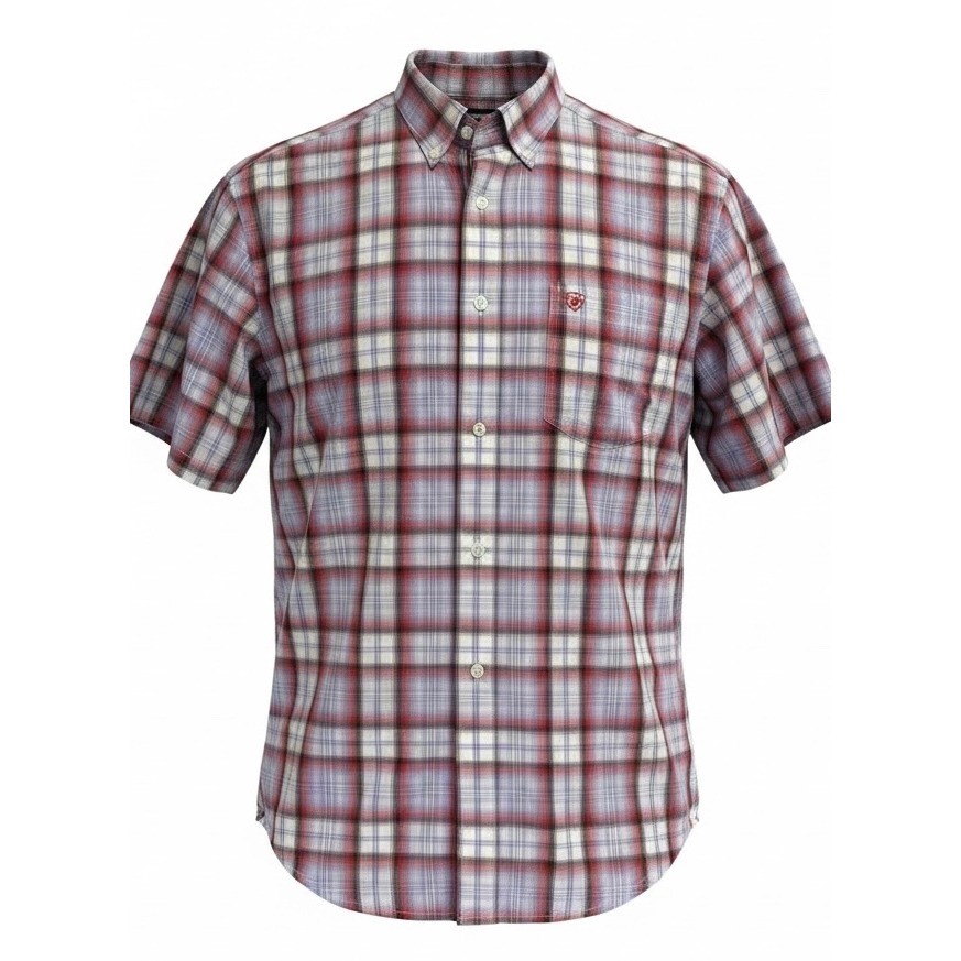 Ariat Pro Series Mens Medium Red Purple Plaid Shirt (BB30)