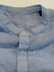 Tasso Elba Mens XL 100% Linen Mandarin Collar Button Down Blue Coastal Resort