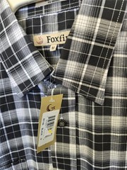 .= Foxfire Medium Men Shirt Button Down Plaid Black 301-92 Front Pockets NEW