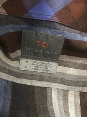 Thomas Dean Shirt Top Medium Button Down Long Sleeve Stripe Blue Brown New $110
