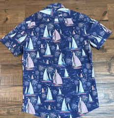 IZOD Men’s Nautical Sailboat Button-Up Shirt Short Sleeve Blue