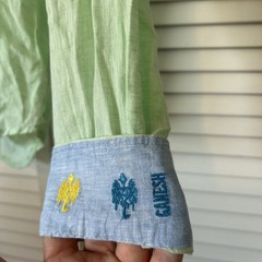 Ganesh 100% Linen Embroidered Cuff With Crest Brushed Linen Lightweight Preppy S
