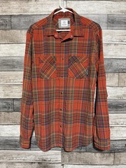 Flylow Snap Button Lightweight Plaid Shirt Men’s L Orange Red Hiking Fishing