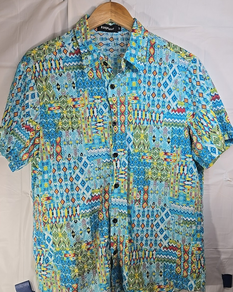 VATPAVE Men’s Unique Pattern Spring Colors Button-down Short Sleeve Shirt Med