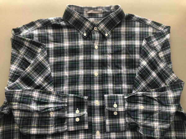 DANIEL CREMIEUX EUC Button-Down Blue Green White Gold Plaid Cotton XL