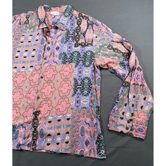 Raga Man Patchwork Print Viscose Button Down Shirt Mens 2X Pink Purple MRW145
