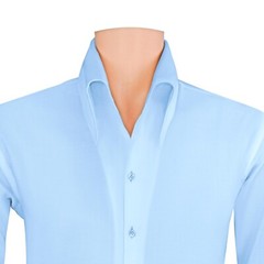 Mens Sky Blue High Open Button Down Collar Buttonless Business 100% Cotton Shirt