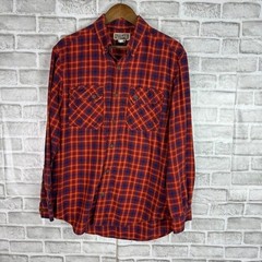 Duluth Trading Rustic Orange Plaid Poly Blend Double Pocket Flannel Shirt MEDIUM