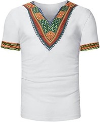 Mens African Dashiki T Shirt Tribal Floral Print V Neck Slim Fit Shirts Top